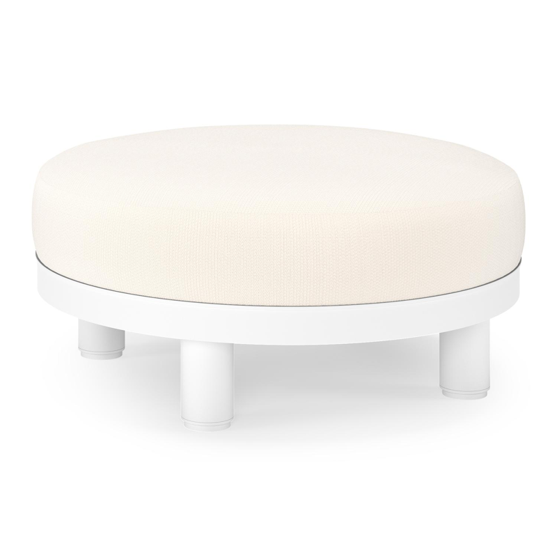 Salon de jardin pouf Donato en aluminium blanc et coussins en all Weather Sunbrella® Luxe Lopi Snow