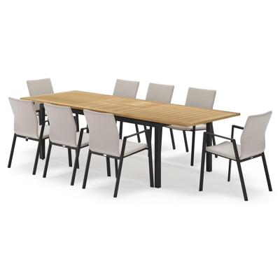 Amalfi ensemble de jardin extensible rectangulaire en aluminium noir en teck naturel avec 8 chaises de jardin Madura