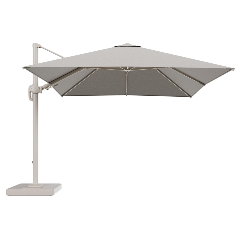Parasol pendant Rufina avec fonction tilt en aluminium beige et toile de parasol en All Weather Solica Firenze Sand - Lg.1 300 x Lg.2 300 cm avec pied de parasol Lapido 160 kg