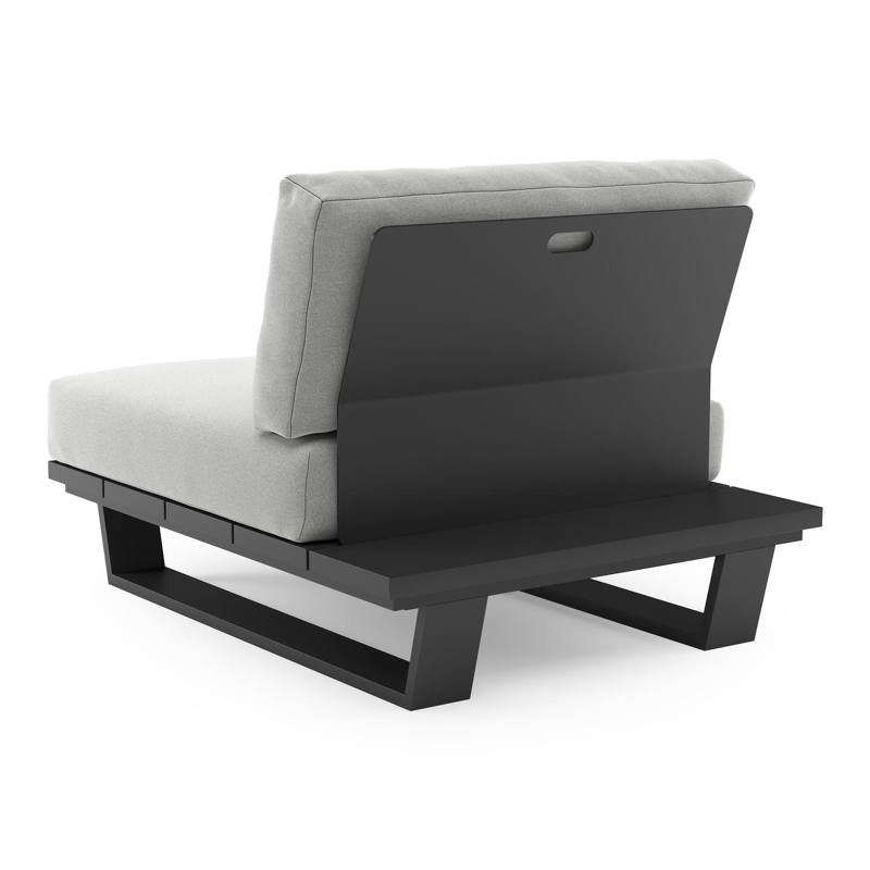 Pagino loungestoel in zwart aluminium met natte grey chine all weather sunbrella® luxe kussen