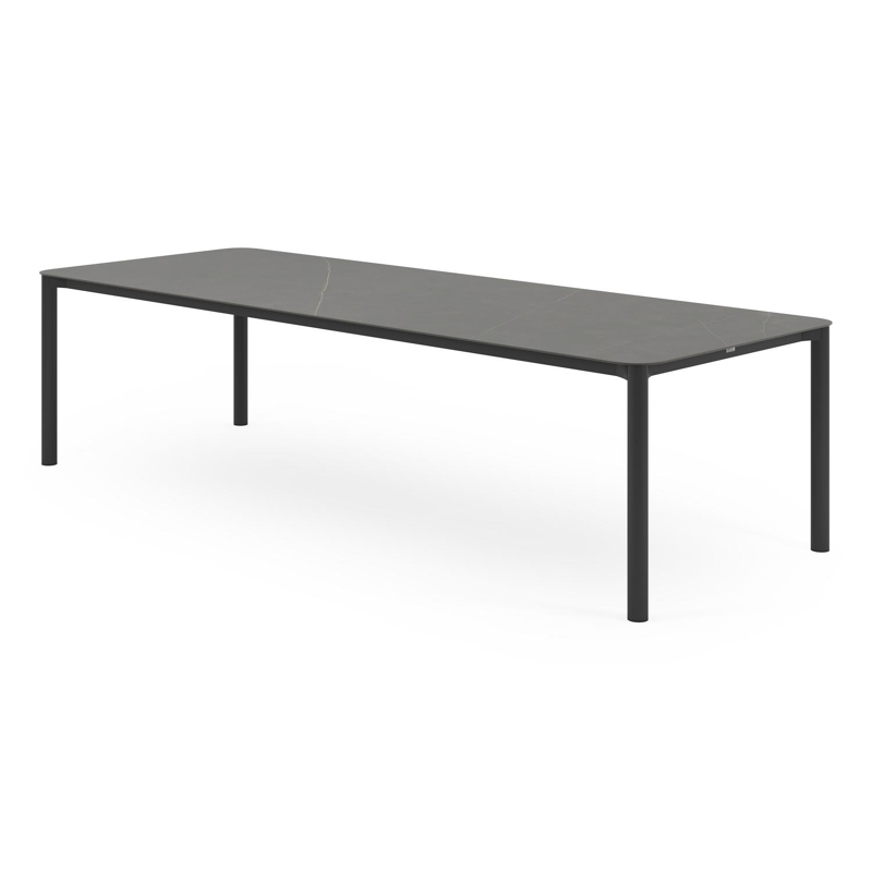 Lugano tuintafel rechthoekig afgerond in zwart aluminium en volkeramiek calatorao - L 290 x B 110 x H 74 cm