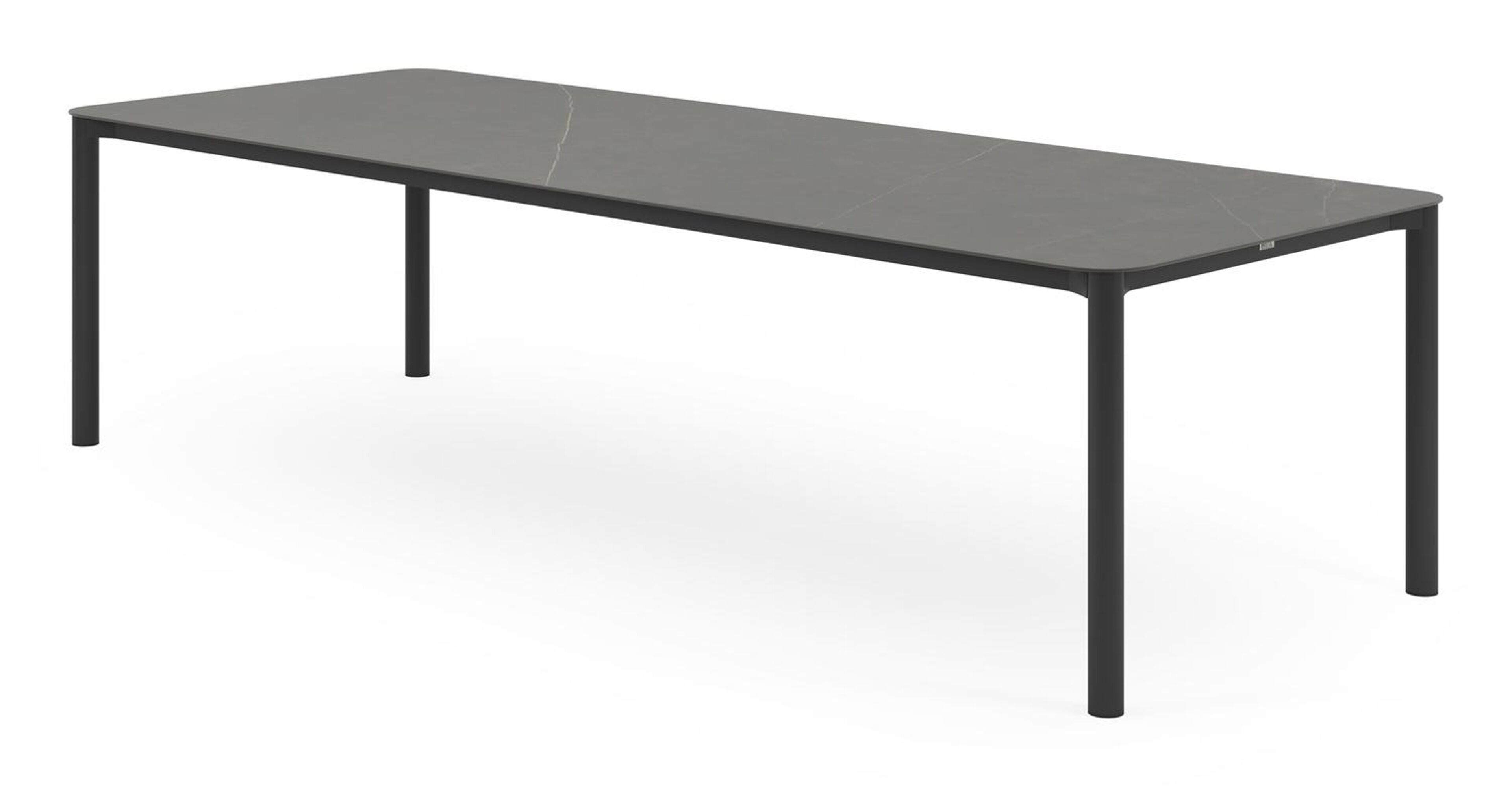 Lugano tuintafel rechthoekig afgerond in zwart aluminium en volkeramiek calatorao - L 290 x B 110 x H 74 cm