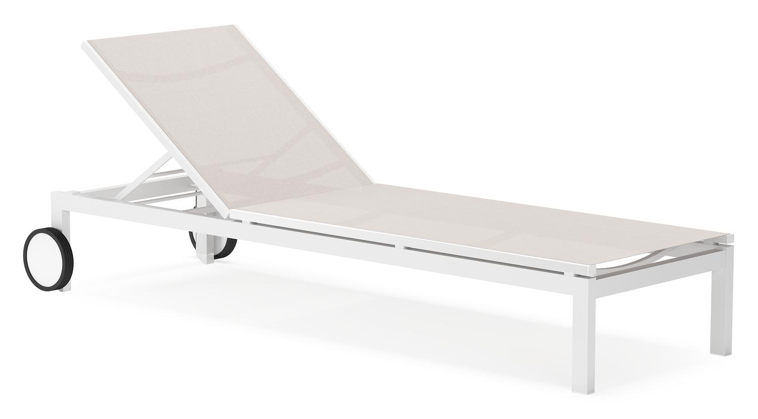 Chaise longue réglable Caravelle en aluminium blanc et textilène simple beige