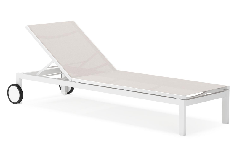 Caravelle verstelbaar ligbed in wit aluminium en beige single textilene