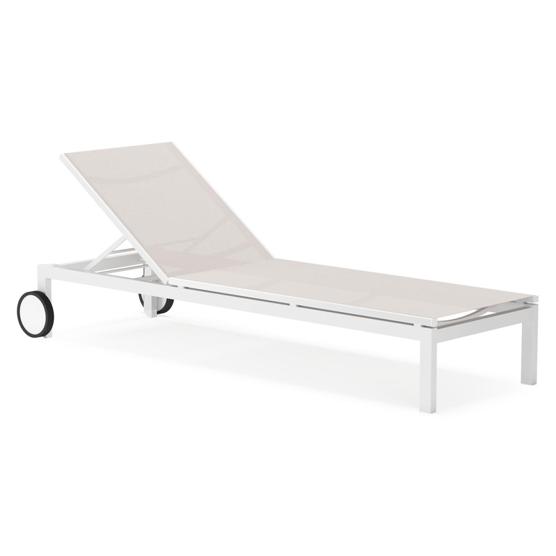 Caravelle verstelbaar ligbed in wit aluminium en beige single textilene