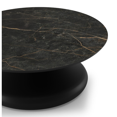 Bomero loungetafel rond in zwart aluminium en volkeramiek Black Obsession - Dia. 84 x H 32.2 cm