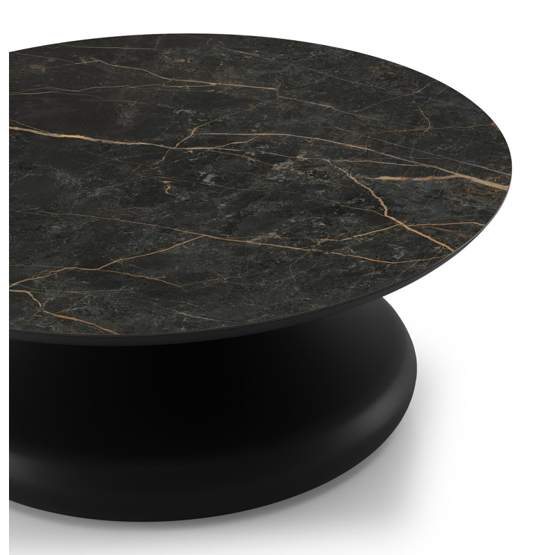 Bomero loungetafel rond in zwart aluminium en volkeramiek Black Obsession - Dia. 84 x H 32.2 cm