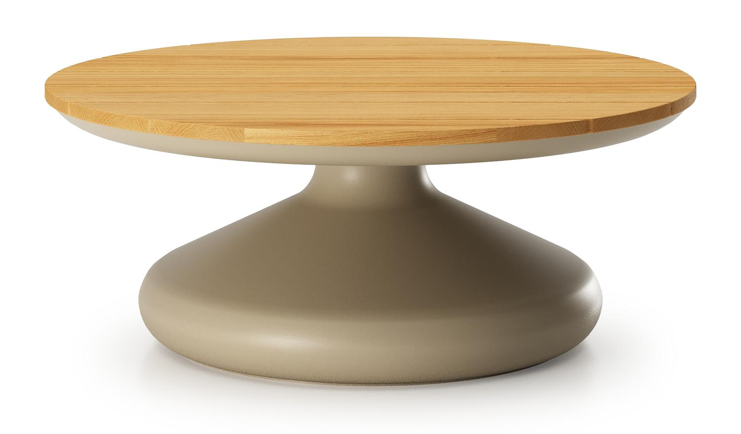 Bomero loungetafel rond in beige aluminium en teak - Dia. 84 x H 32 cm
