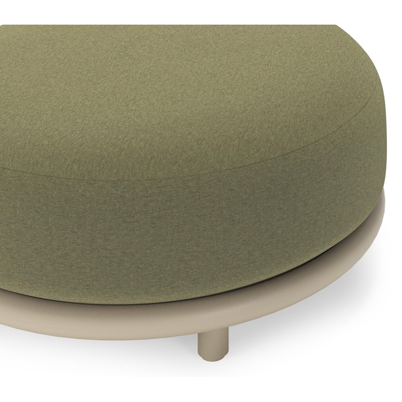 Lomano poef in beige aluminium en beige verticaal geweven luxe vlakke rope met Heritage Leaf all weather sunbrellaÂ® luxe