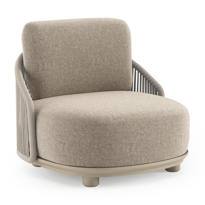 Vadelo loungestoel in beige aluminium en beige verticaal geweven ronde rope met chartres pewter all weather sunbrella® luxe kussen