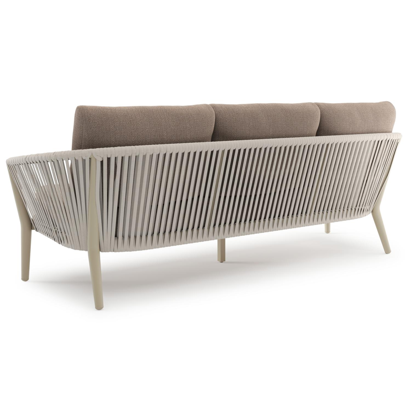 Orso loungeset in beige aluminium en beige verticaal geweven luxe vlakke rope met Savane Earth all weather sunbrella® luxe kussen