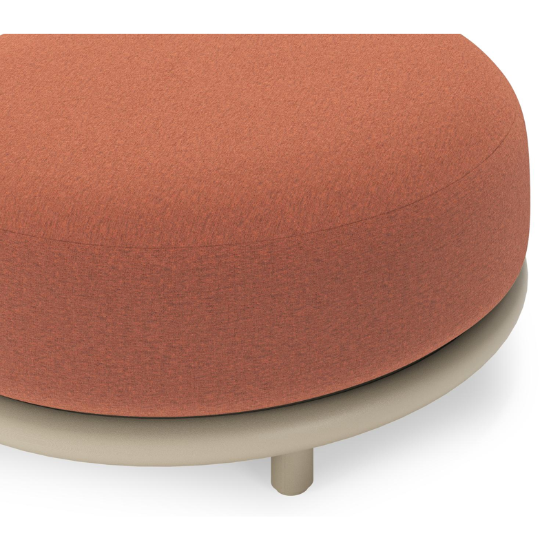 Lomano poef in beige aluminium en beige verticaal geweven luxe vlakke rope met Heritage Rust all weather sunbrella® luxe