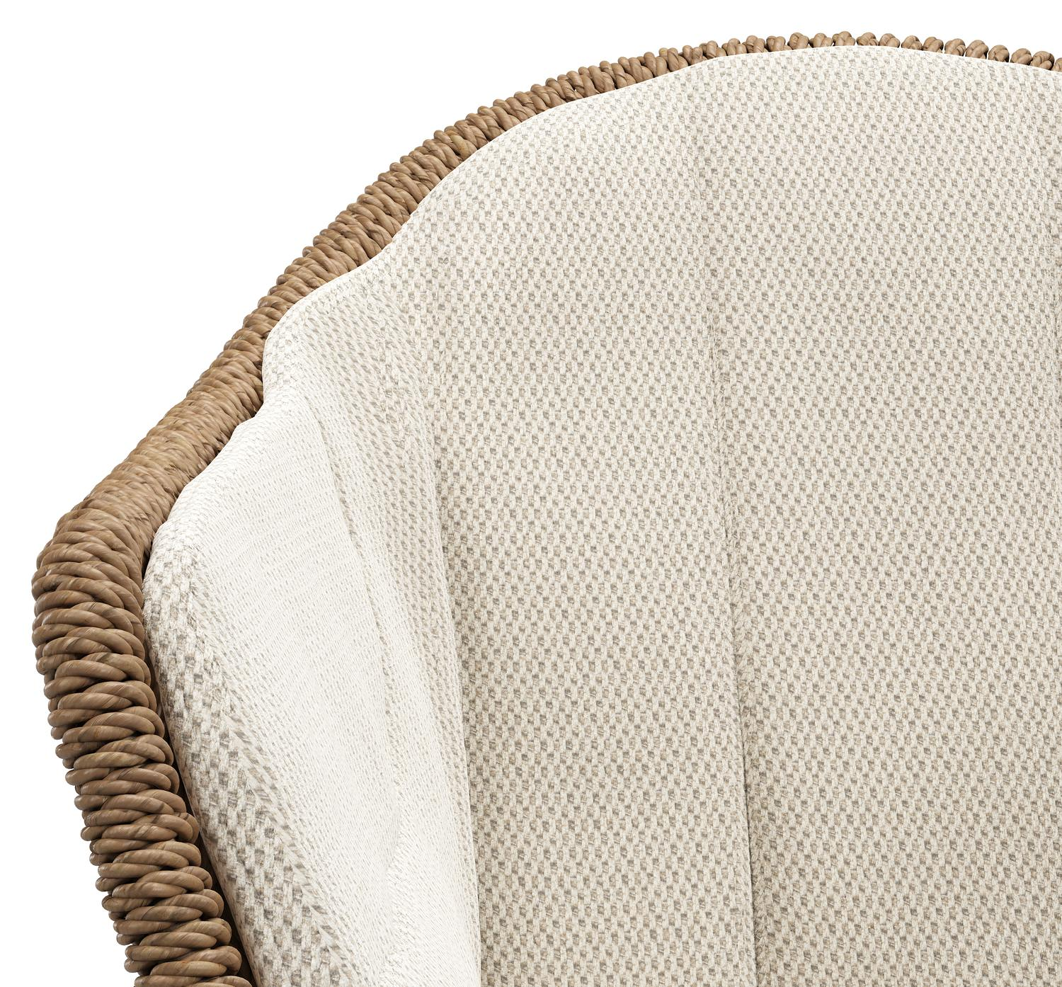 Chaise de jardin Pagino en aluminium blanc et résine tressée ronde brun avec coussin en lopi marble all weather sunbrella® luxe