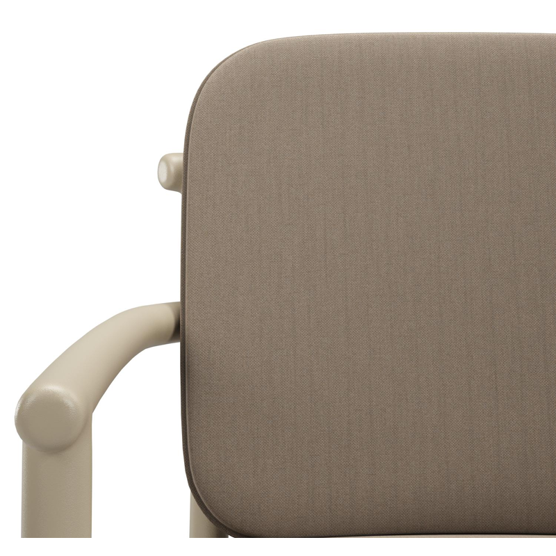 Bono stapelbare tuinstoel in beige aluminium met stoelkussen in All Weather Sunbrella® Luxe Natte Heather Grey