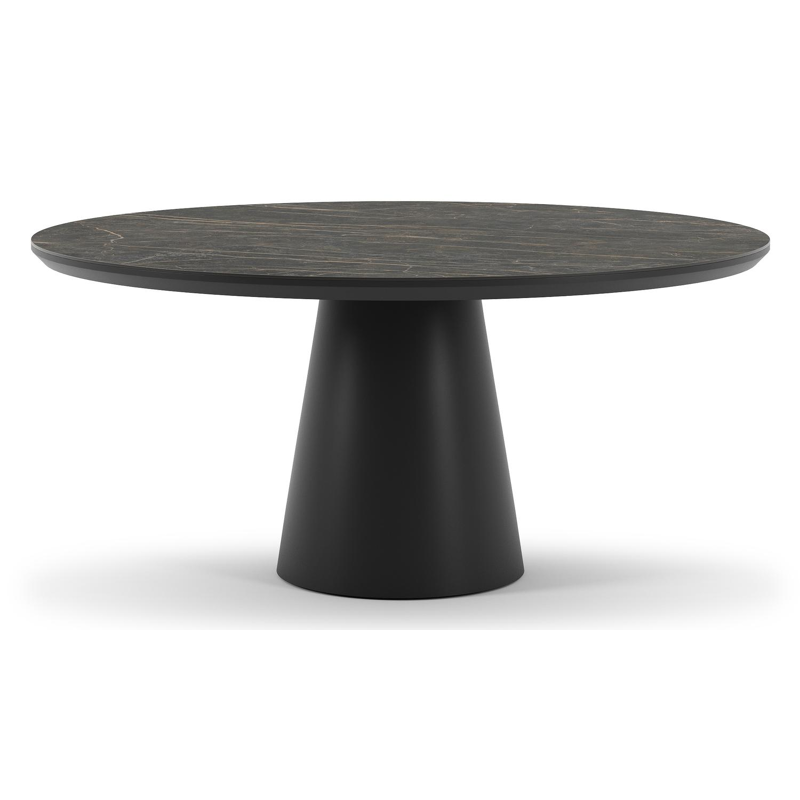 Donato tuintafel in zwart aluminium en volkeramiek black obsession - Dia. 148 x H 76 cm