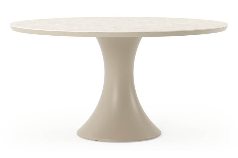 Table de jardin Fano ronde en aluminium beige et céramique pleine Retrostone Diam. 148 x Haut. 74 cm