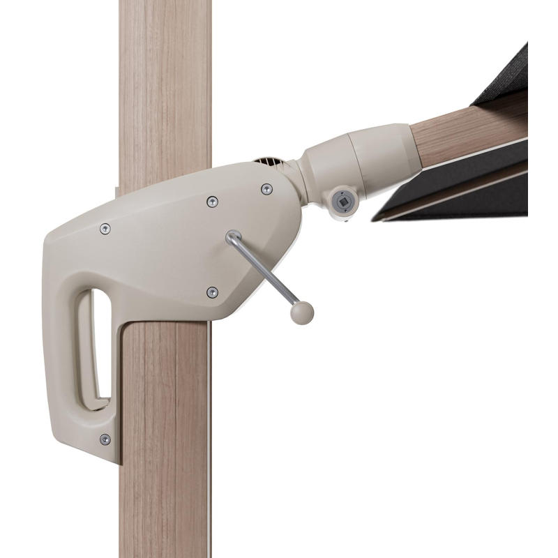 Parasol pendant Minore avec fonction tilt en aluminium aspect de bois et toile de parasol All Weather Solica Firenze Tunder - Lg.1 350 x Lg.2 350 cm (sans pied de parasol