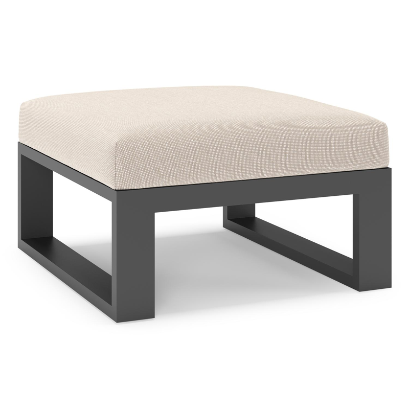 Verato poef in zwart aluminium met slow farafra all weather sunbrella® luxe kussen