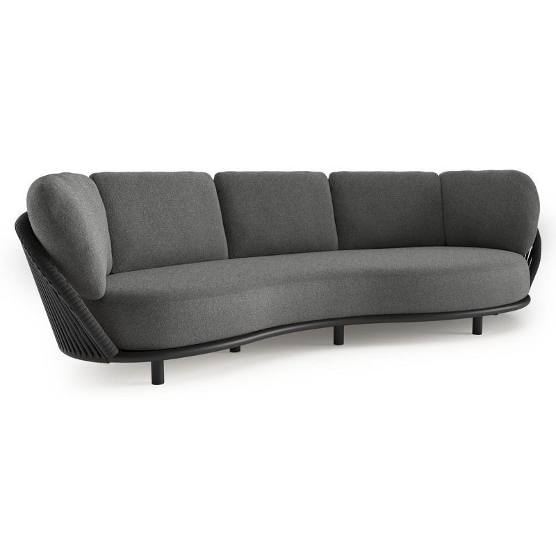 Lupino loungebank in zwart aluminium en zwart verticaal geweven luxe vlakke brede rope met catania black all weather cosytica kussen