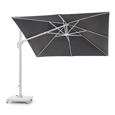 Copica zweefparasol met tiltfunctie in wit aluminium met grijs polyester parasoldoek - L1 300 x L2 300 cm (met voet)