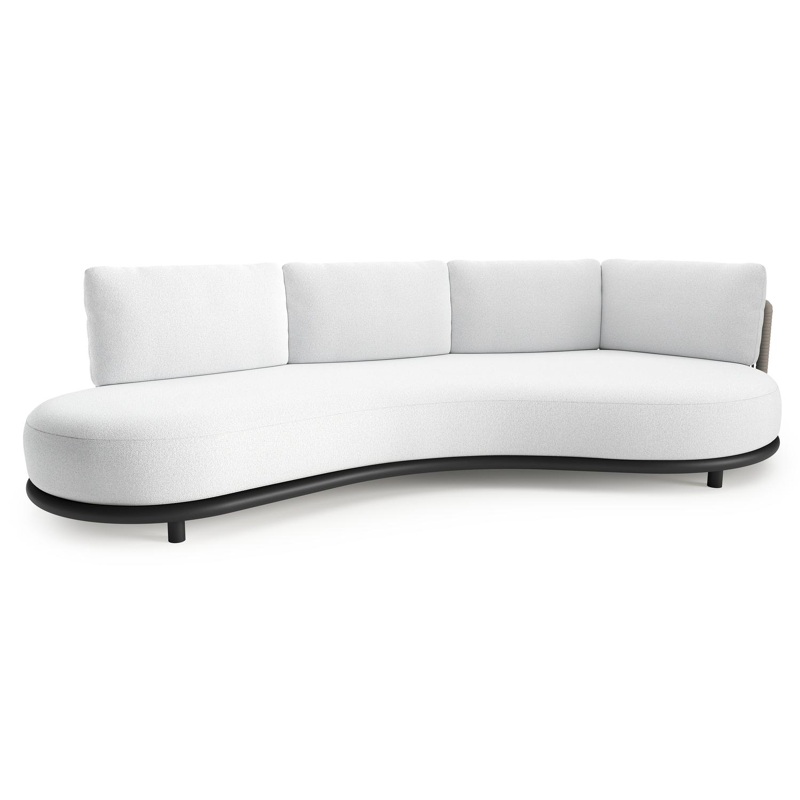 Lomano loungebank in zwart aluminium en beige verticaal geweven luxe vlakke rope met ego birch all weather solica kussen