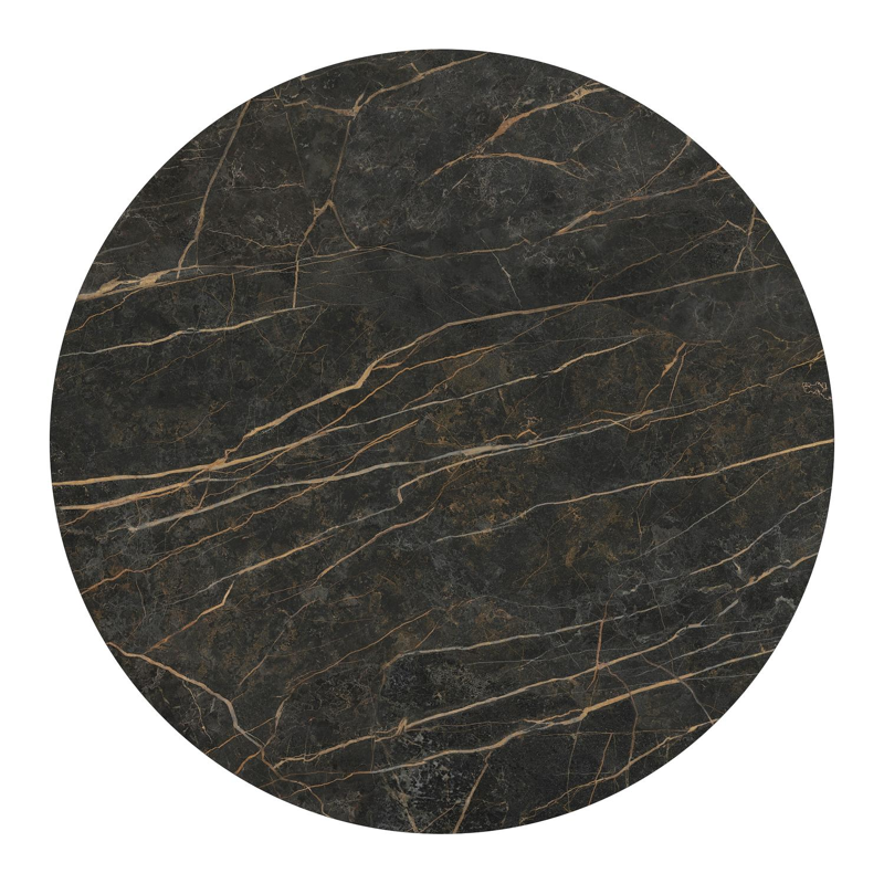 Table de jardin Fano ronde en aluminium blanc et céramique pleine Black Obsession - Diam. 130 x Haut. 75 cm