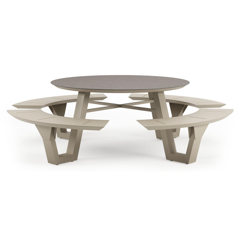 Table de pique-Rondino ronde en aluminium beige et céramique pleine Wulong - Diam. 148 x Haut. 71.5 cm