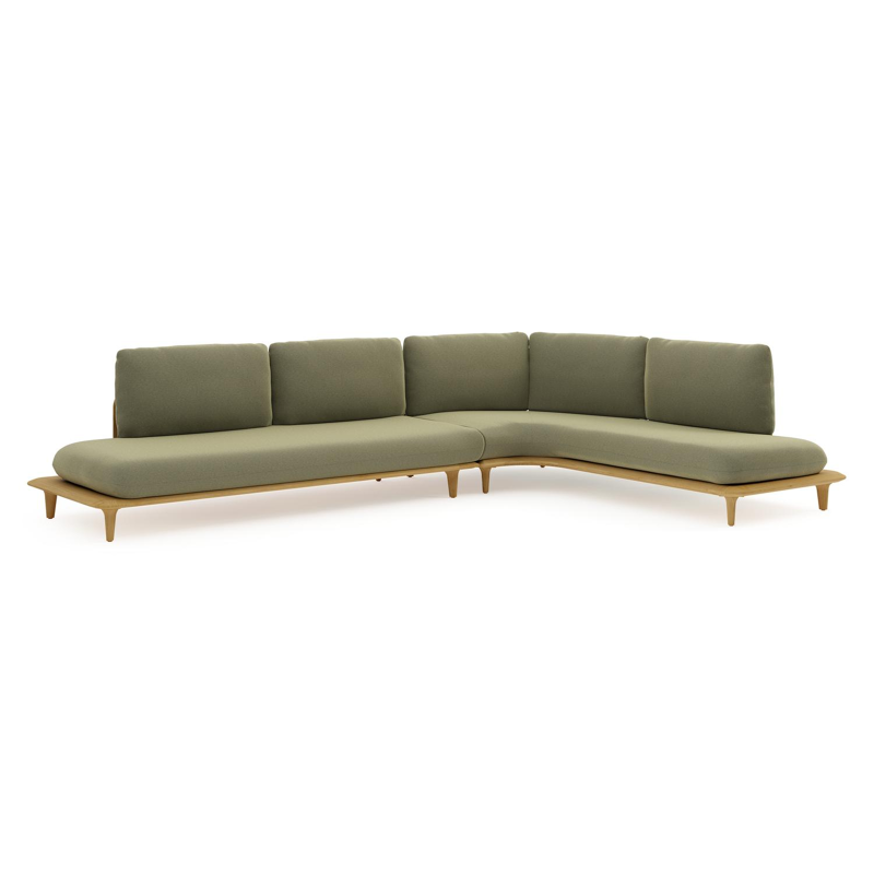 Bomero loungehoek in teak met heritage leaf all weather sunbrella® luxe kussen