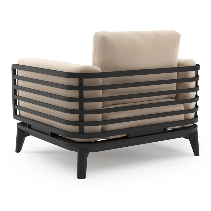 Set van 2 Mosa loungestoelen in zwart aluminium met natte linen chalk all weather sunbrella® premium kussens