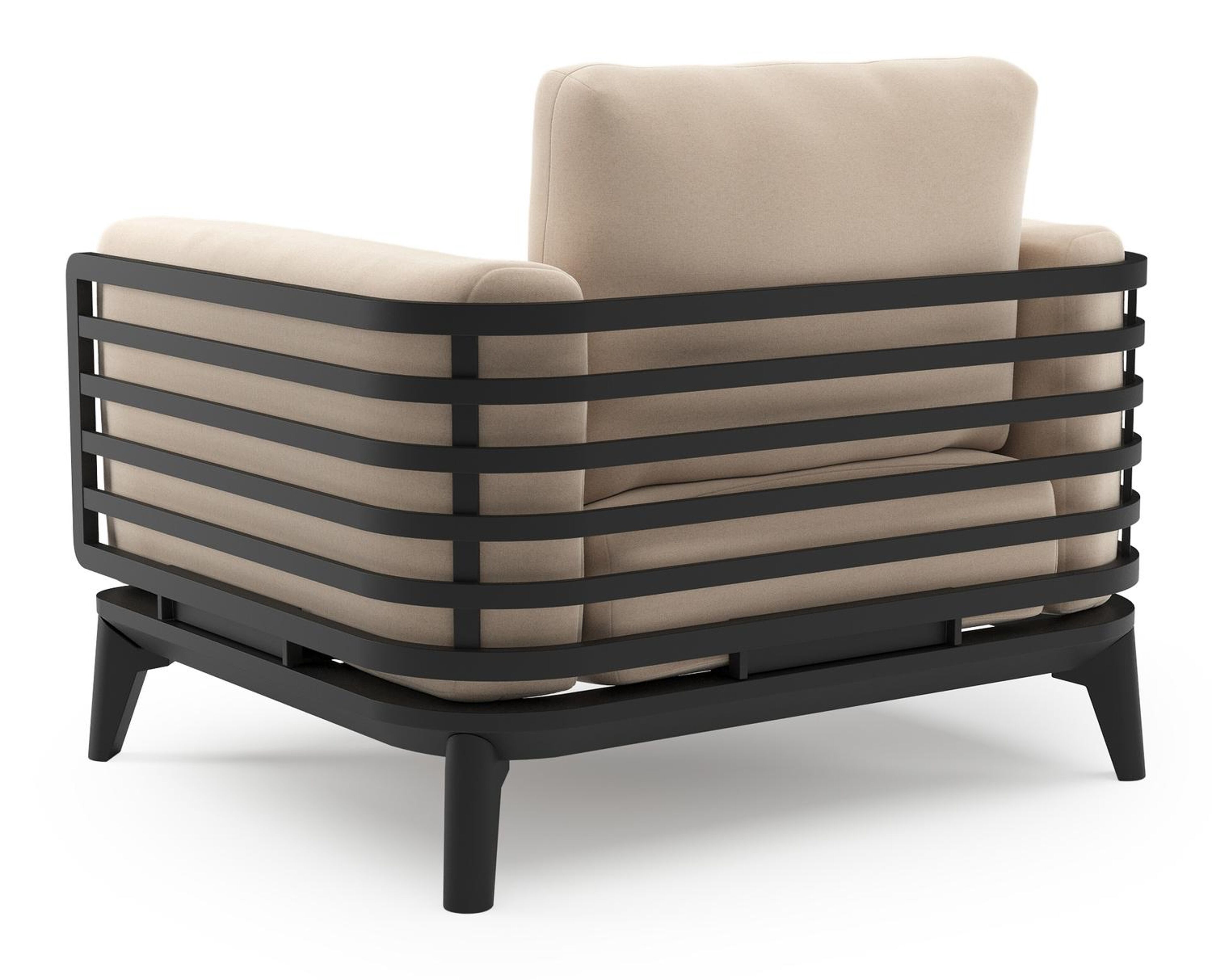 Set van 2 Mosa loungestoelen in zwart aluminium met natte linen chalk all weather sunbrella® premium kussens