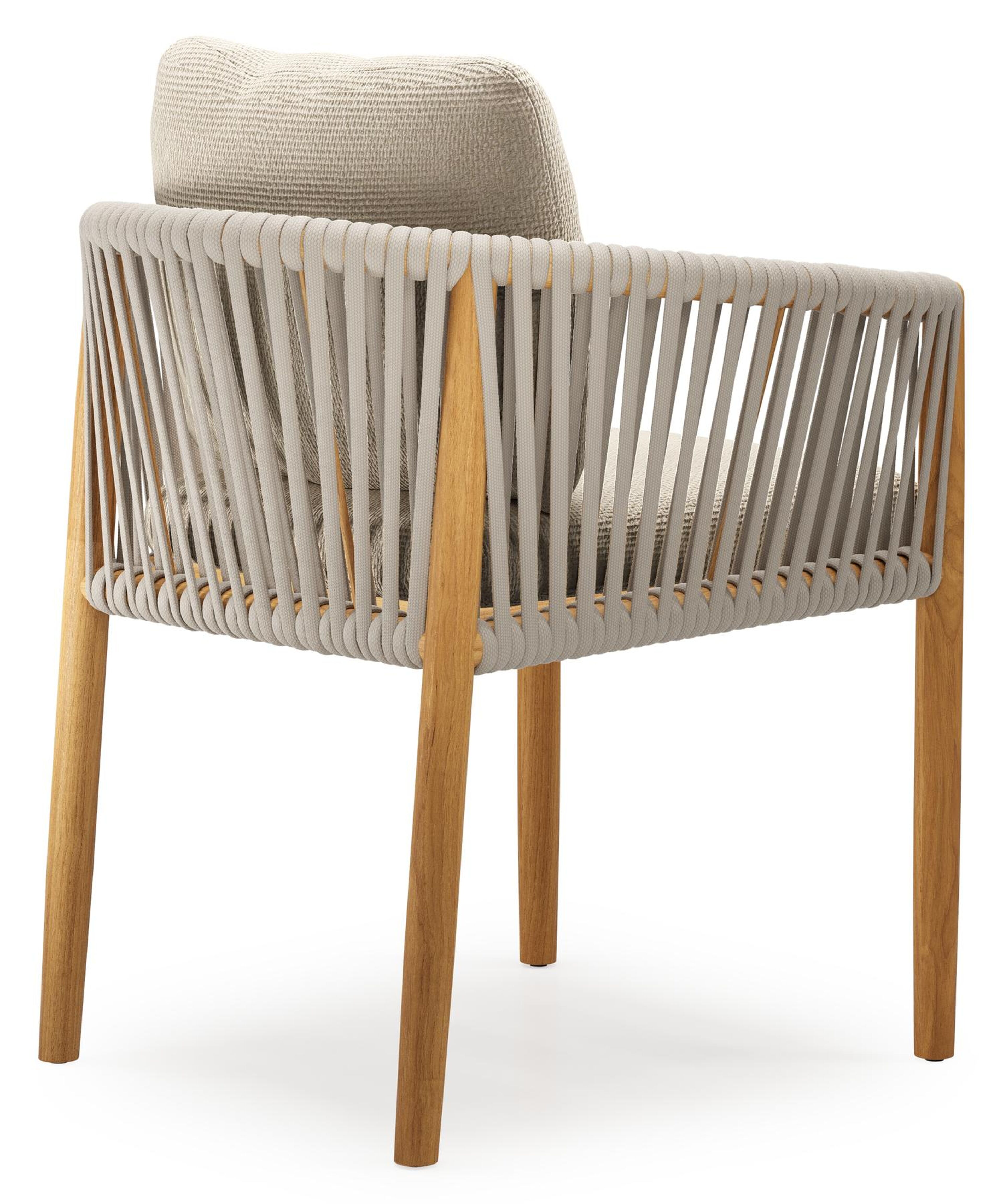 Chaise de jardin Organo en teck beige et corde luxe plate beige tissée verticalement avec coussin en All Weather Cosytica Althea Chalk