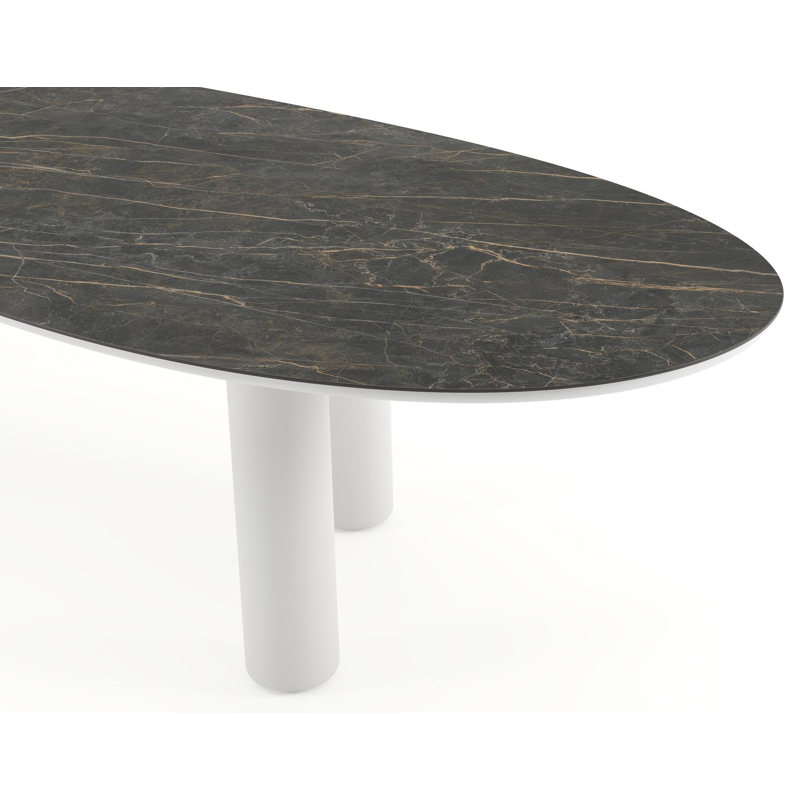 Table de jardin Amico organique en aluminium blanc et céramique pleine Black Obsession - Lg. 320 x Lrg. 120 x Haut. 73.5 cm