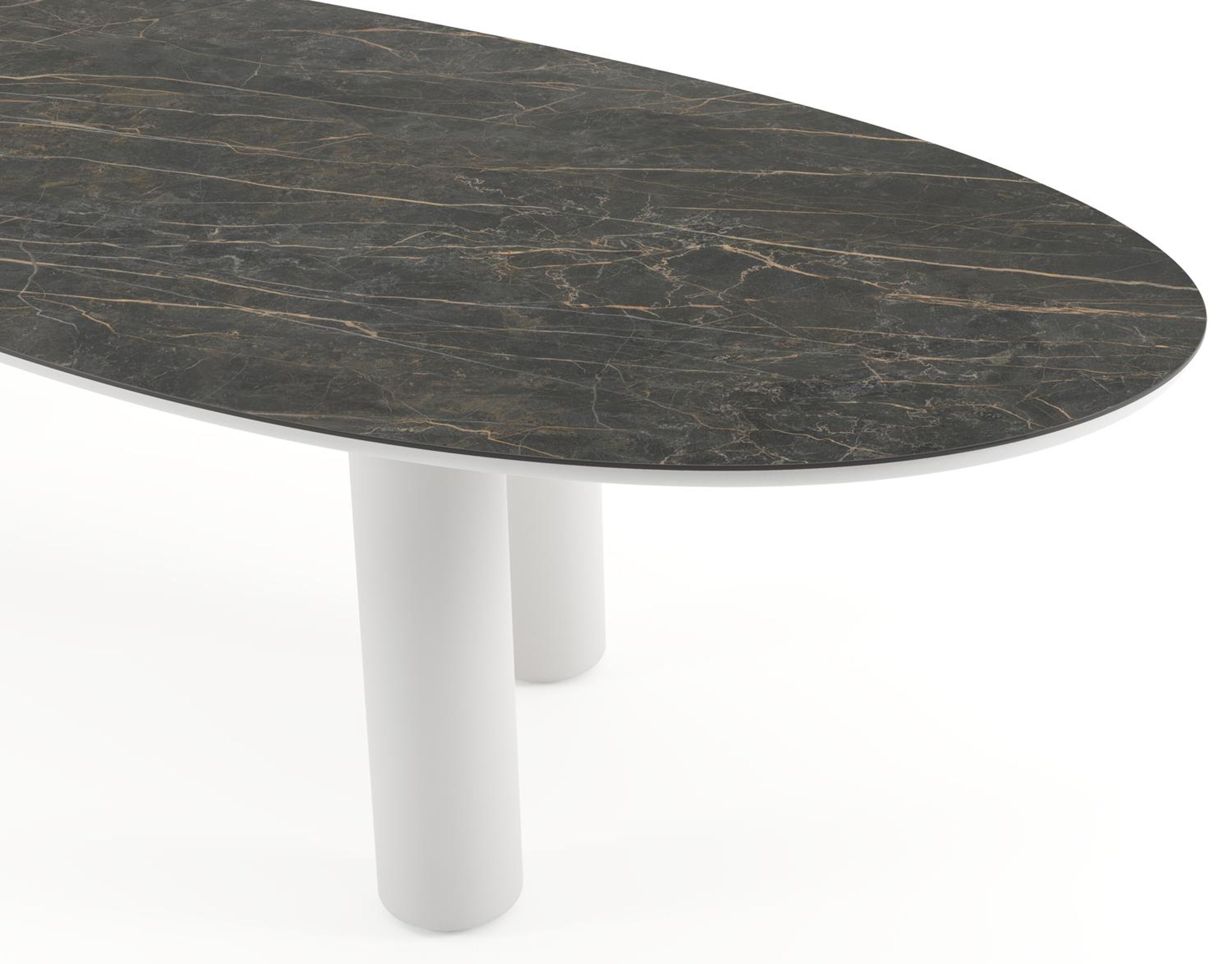 Table de jardin Amico organique en aluminium blanc et céramique pleine Black Obsession - Lg. 320 x Lrg. 120 x Haut. 74 cm