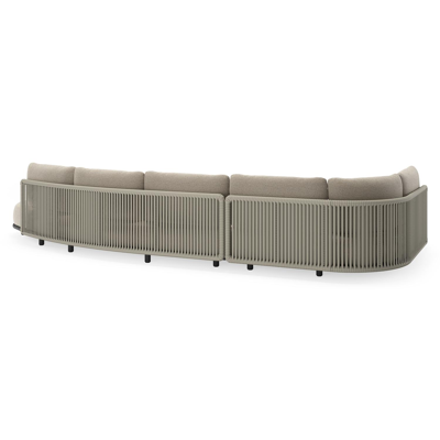 Salon de jardin d'angle Lomano en aluminium noir et corde luxe plate tissée verticalement beige et coussins en all weather cosytica Catania Greige