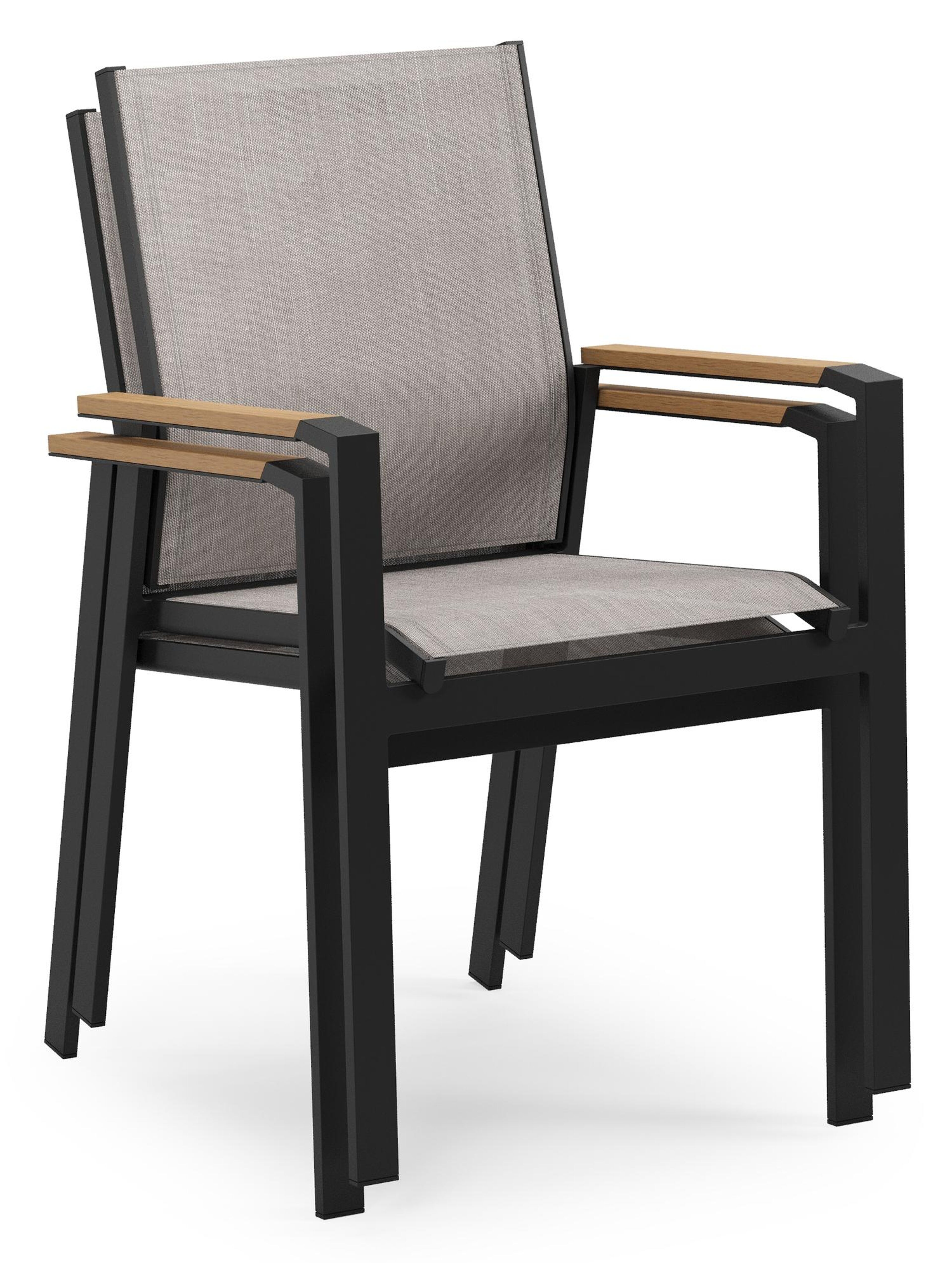 Ensemble de jardin Calzo en aluminium noir et polywood avec 6 chaises de jardin empilable Bahia