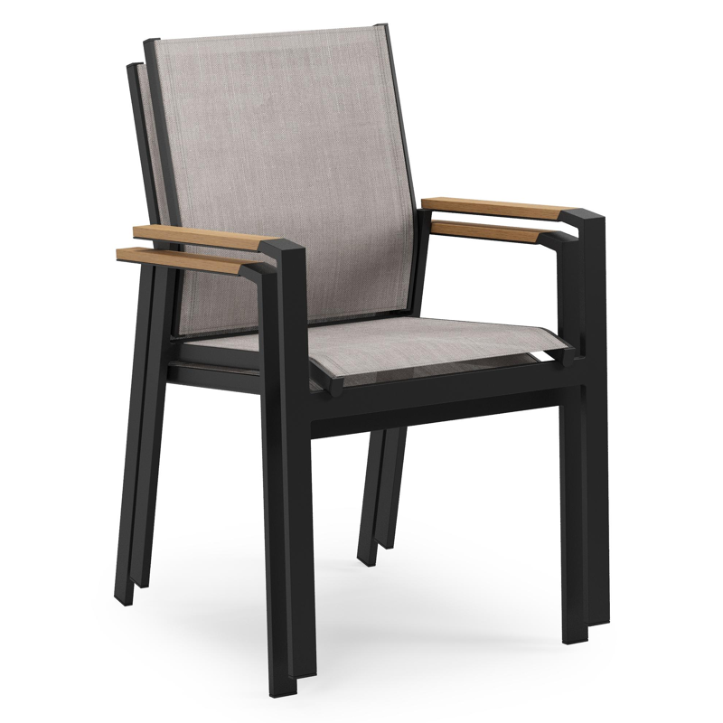 Ensemble de jardin Toma en aluminium noir et polywood avec 8 chaises de jardin empilable Bahia