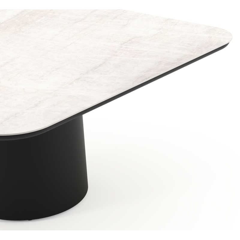 Table de jardin Amico carré arrondi en aluminium noir et céramique pleine Taj Mahal - Lg. 148 x Lrg. 148 x Haut. 73.5 cm