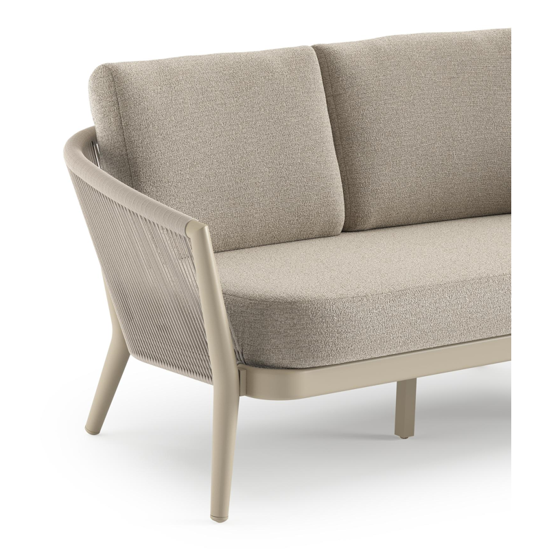 Orso loungebank in beige aluminium en beige verticaal geweven ronde rope met Catania Sand All Weather Cosytica kussen