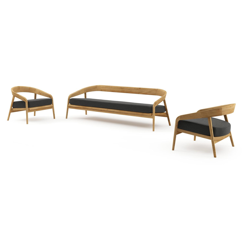 Lacrima loungeset in teak met chartres sooty all weather Sunbrella® luxe kussen