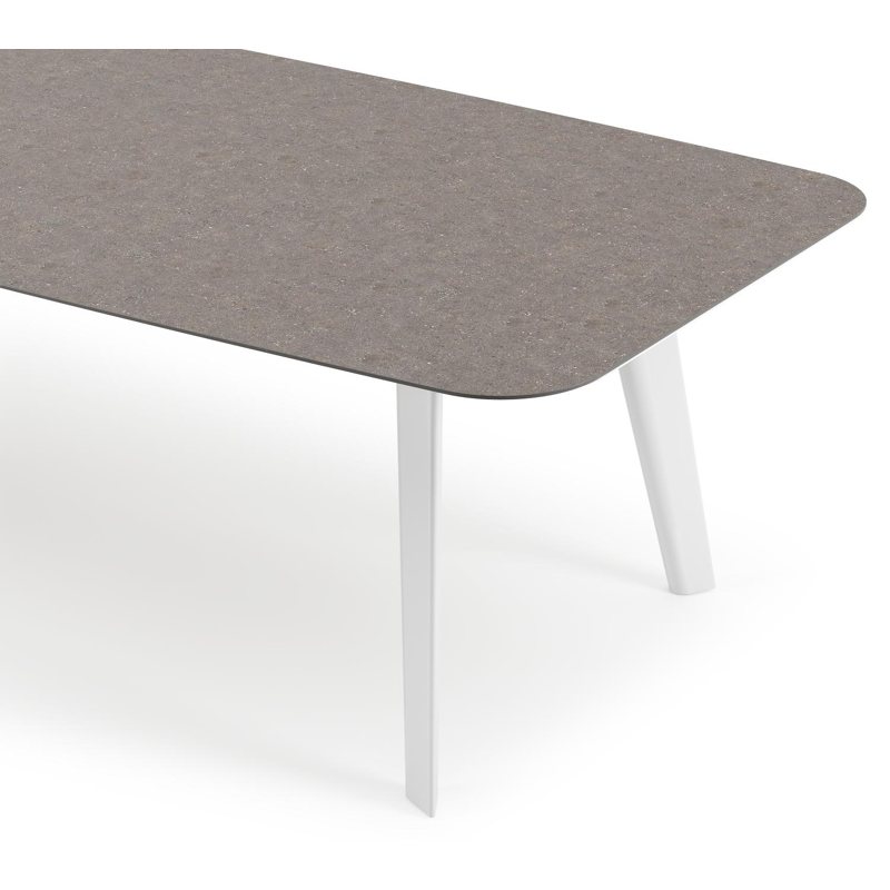 Table de jardin Lacrima forme de bateau en aluminium blanc et céramique pleine Wulong - Lg. 315 x Lrg. 115 x Haut. 73 cm