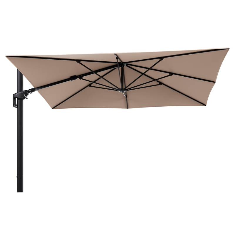 Minore zweefparasol tiltfunctie in zwart aluminium en parasoldoek in All Weather Sunbrella® Luxe Natte Linen Chalk - L1 280 x L2: 370 cm (zonder voet)