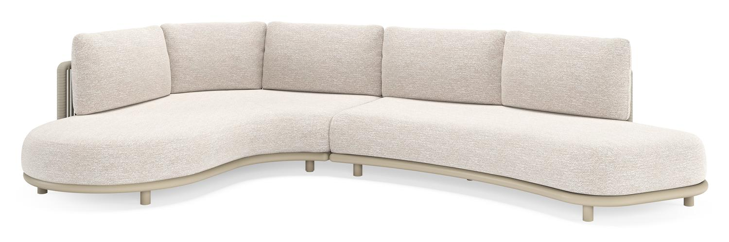 Lomano loungehoek in beige aluminium en beige verticaal geweven luxe vlakke rope met Tundra Sand all weather sunbrellaÂ® luxe