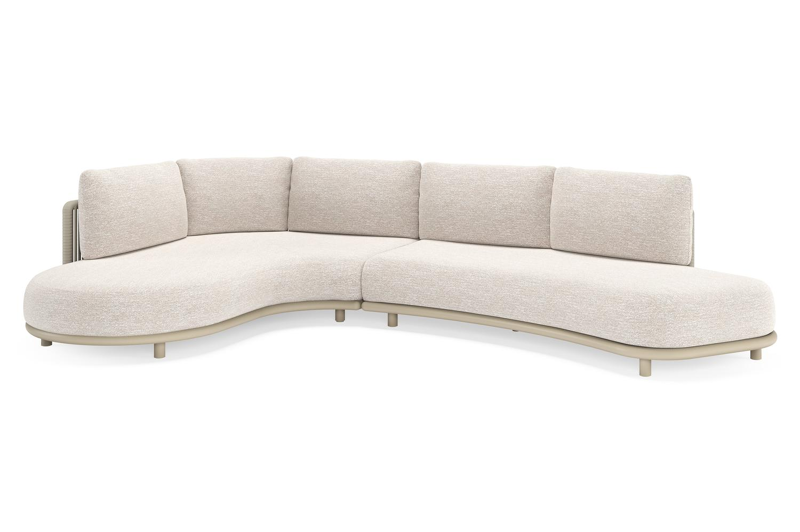 Lomano loungehoek in beige aluminium en beige verticaal geweven luxe vlakke rope met Tundra Sand all weather sunbrellaÂ® luxe