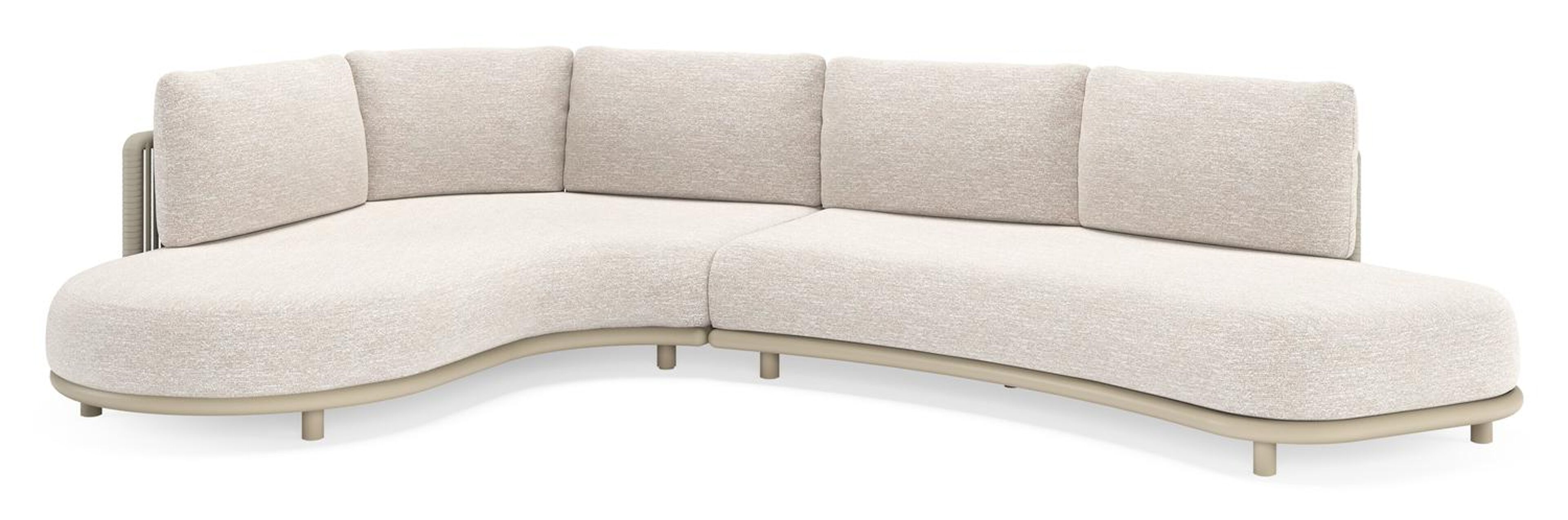 Salon de jardin d'angle Lomano en aluminium beige et corde luxe plate tissÃ©e verticalement beige et coussins en all weather sunbrellaÂ® luxe Tundra Sand