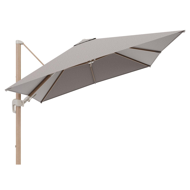 Rufina zweefparasol tiltfunctie in houtlook aluminium en parasoldoek in All Weather Sunbrella® Luxe Wander Granite  - L1 300 x L2 300 cm (zonder voet) (zonder voet)