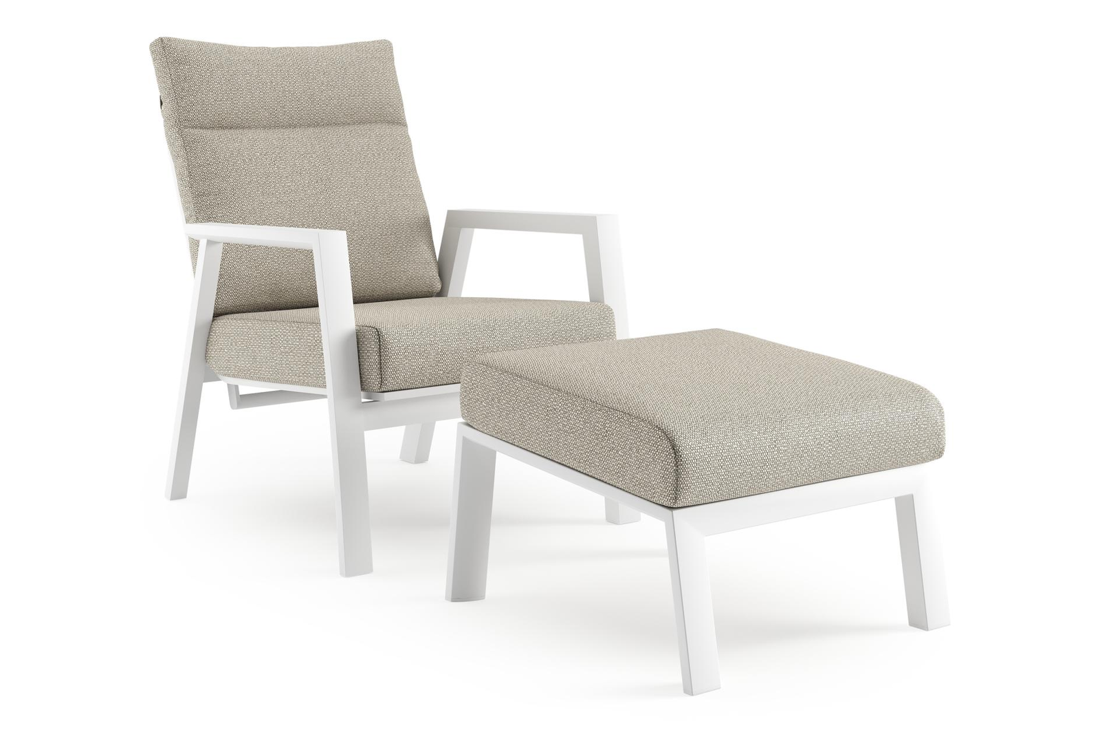 Avila loungestoel in wit aluminium met beige kussen