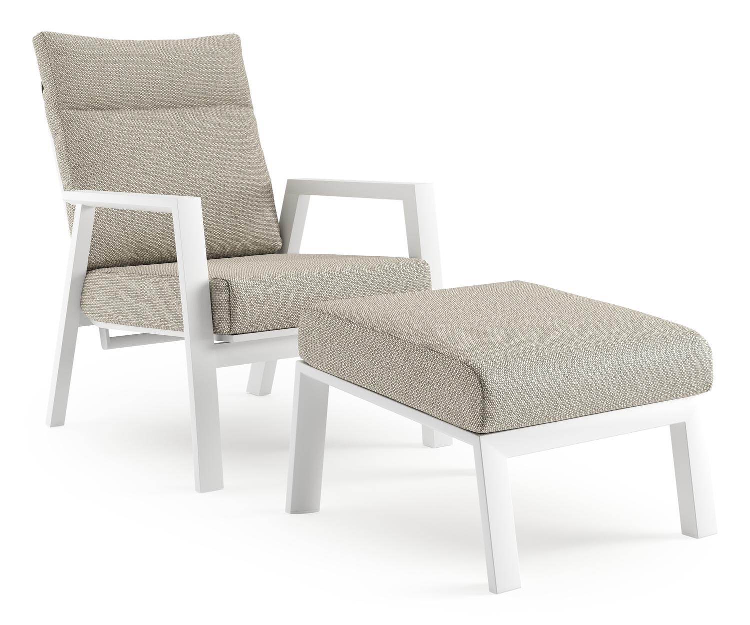 Avila loungestoel in wit aluminium met beige kussen