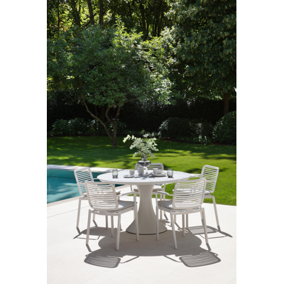 Table de jardin Fano en aluminium blanc et céramique pleine calacatta - Dia. 148 x H 75 cm