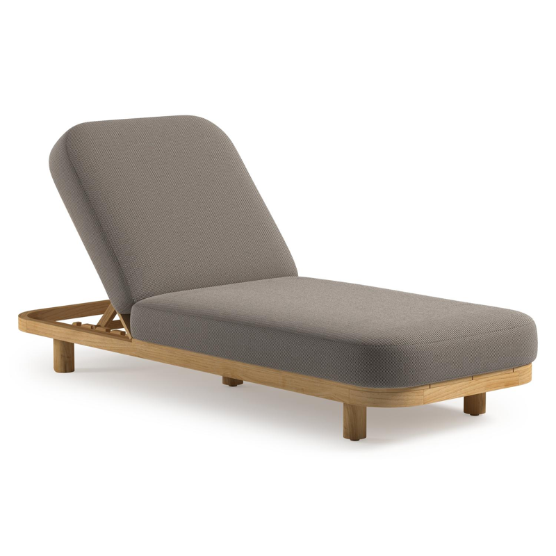Chaise longue réglable Donato en teck avec All Weather Sunbrella® luxe lopi pepper coussin