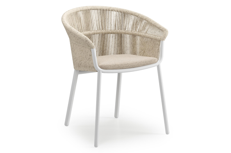 Pamplona ovale tuinset in wit aluminium en sintered stone crema minerale met 6 Matera tuinstoelen